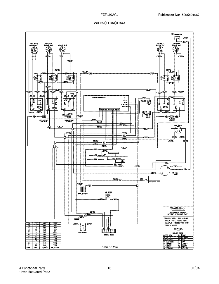 WIRING DIAGRAM Diagram and Parts List for FEF379ACJ  Frigidaire Range