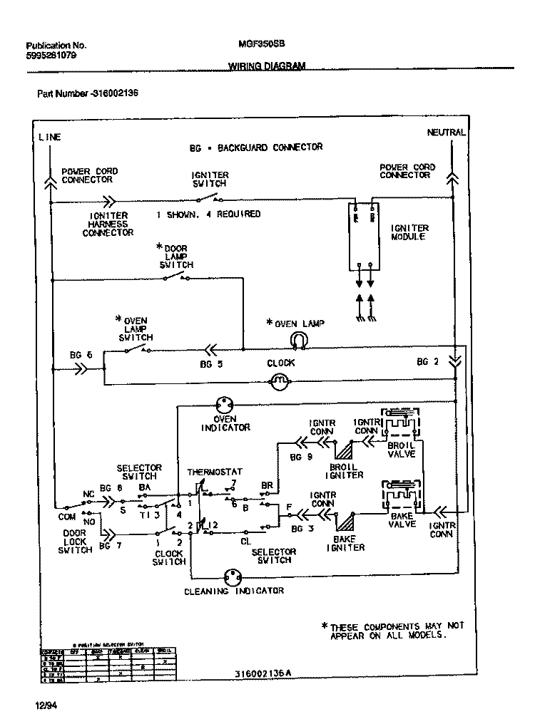 WIRING DIAGRAM Diagram and Parts List for MGF350SBDA  Frigidaire Range