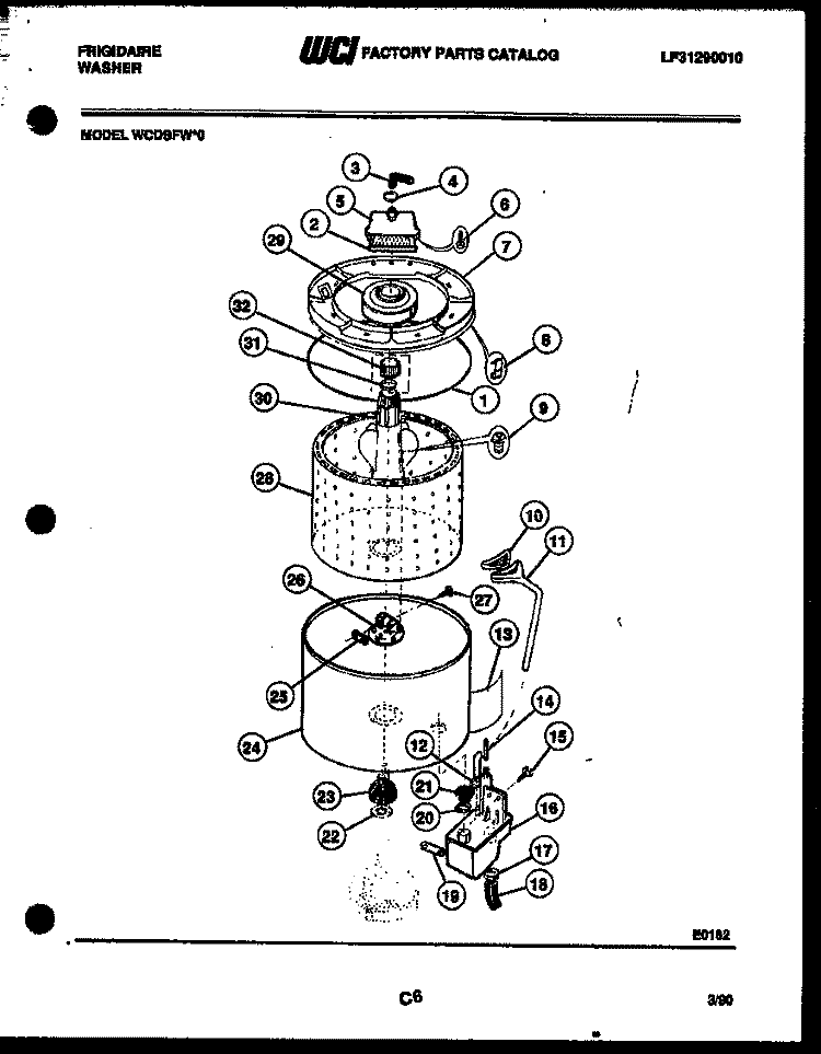 TUB DETAIL Diagram and Parts List for WCDSFL0  Frigidaire Washer