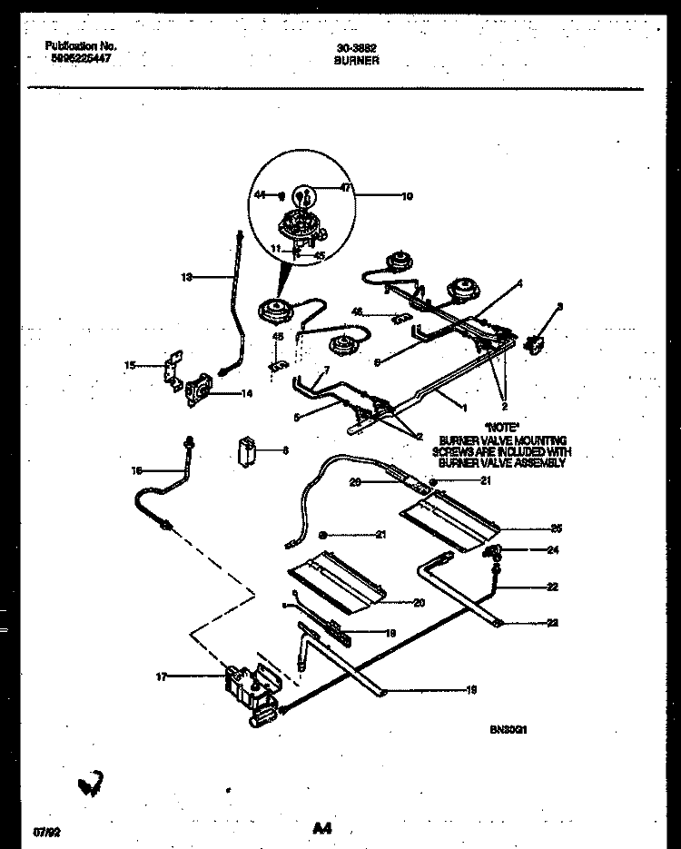 BURNER PARTS Diagram and Parts List for 30-3882-23-01  Tappan Range