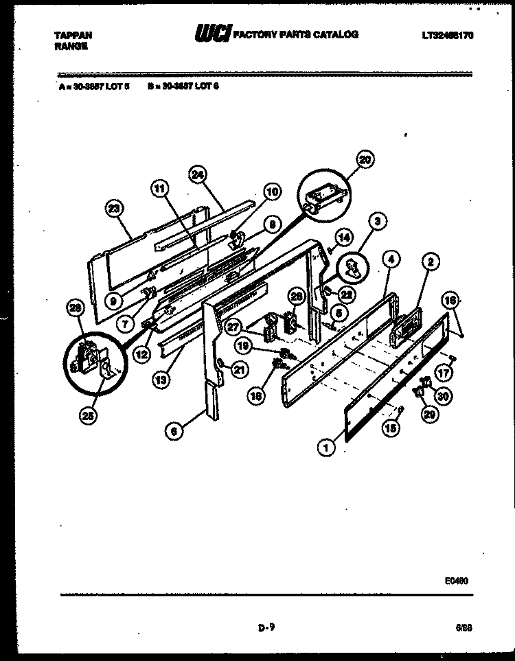 BACKGUARD Diagram and Parts List for 30-3857-00-06  Tappan Range