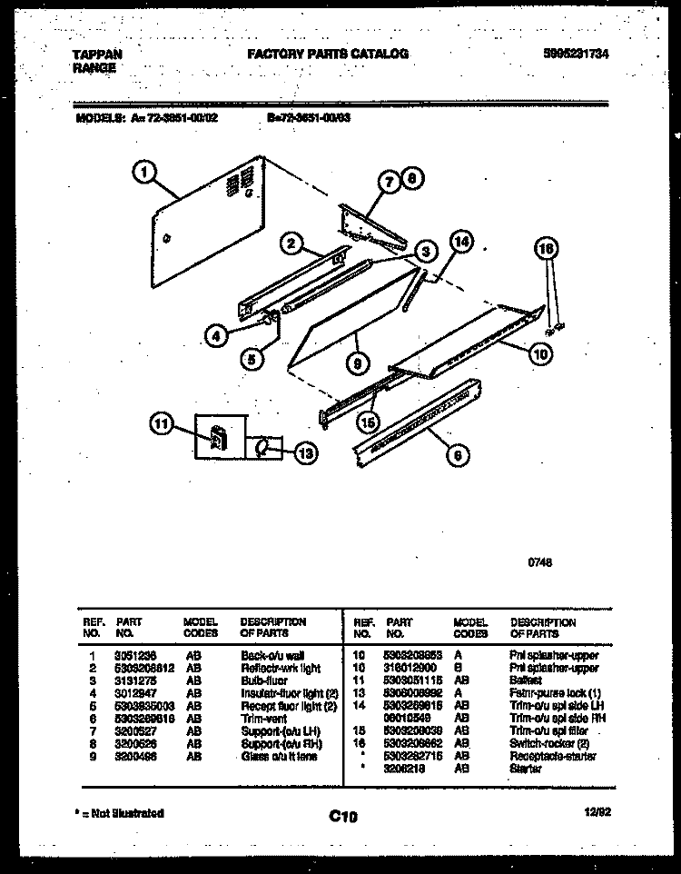 SPLASHER CONTROL Diagram and Parts List for 72-3651-23-02  Tappan Range