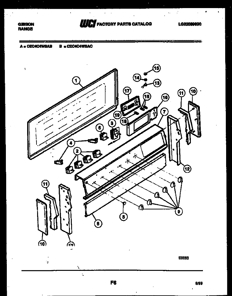 BACKGUARD Diagram and Parts List for CEC4C4WSAB  Gibson Range