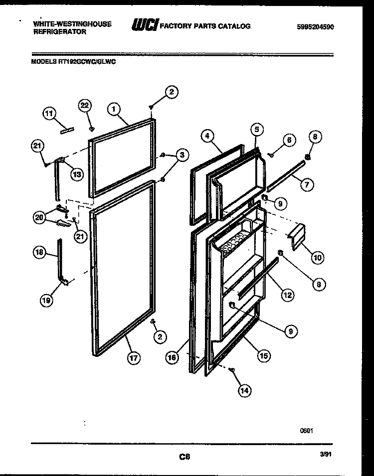 DOOR PARTS Diagram and Parts List for RT192GCHC  Frigidaire Refrigerator