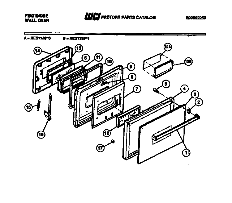 DOOR PARTS Diagram and Parts List for REG77BFB0  Frigidaire Wall Oven