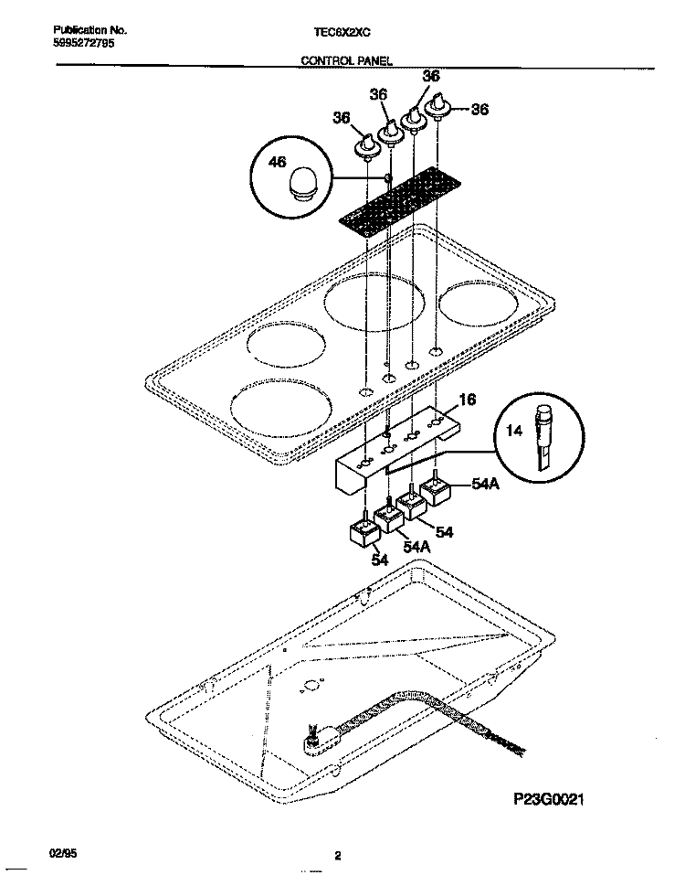 CONTROL PANEL Diagram and Parts List for TEC6X2XCDA  Tappan Cooktop