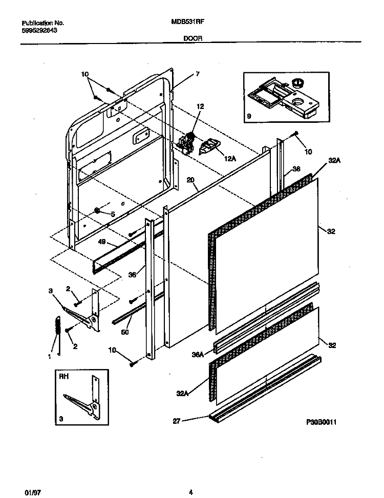 DOOR Diagram and Parts List for MDB531RFR2  Frigidaire Dishwasher