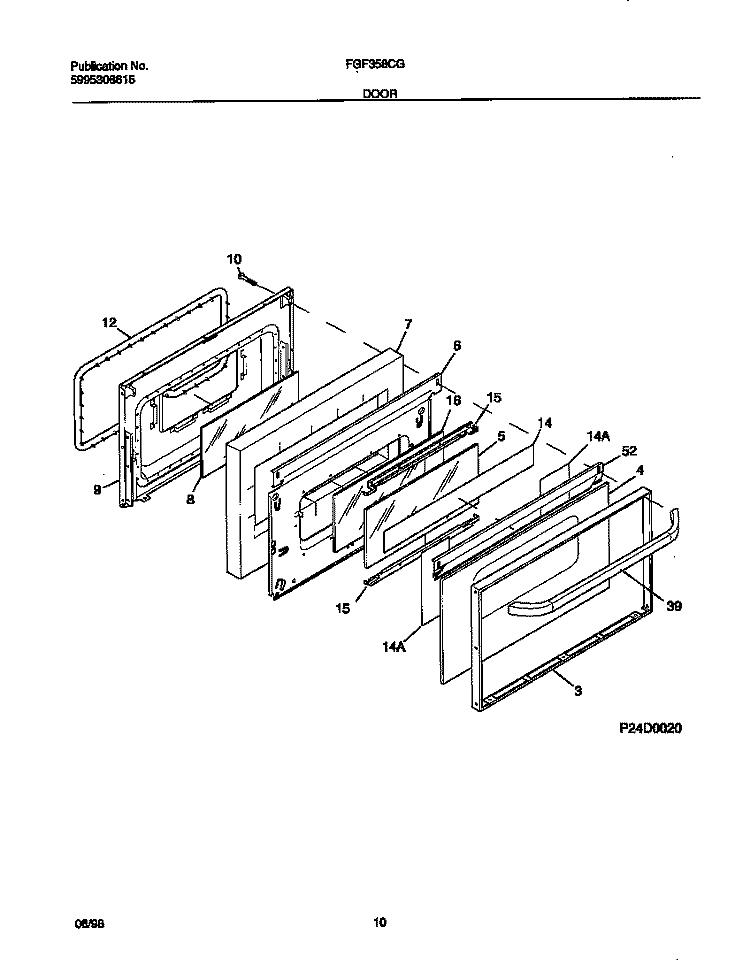 DOOR Diagram and Parts List for FGF358CGSA  Frigidaire Range