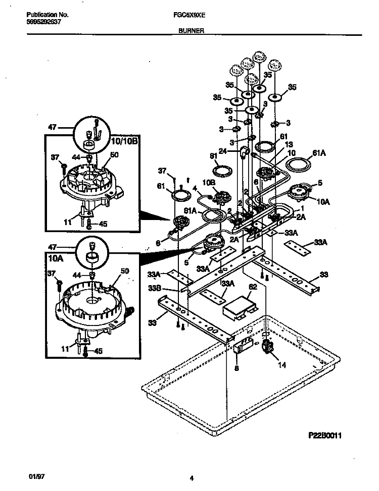 BURNER Diagram and Parts List for FGC6X9XECA  Frigidaire Cooktop