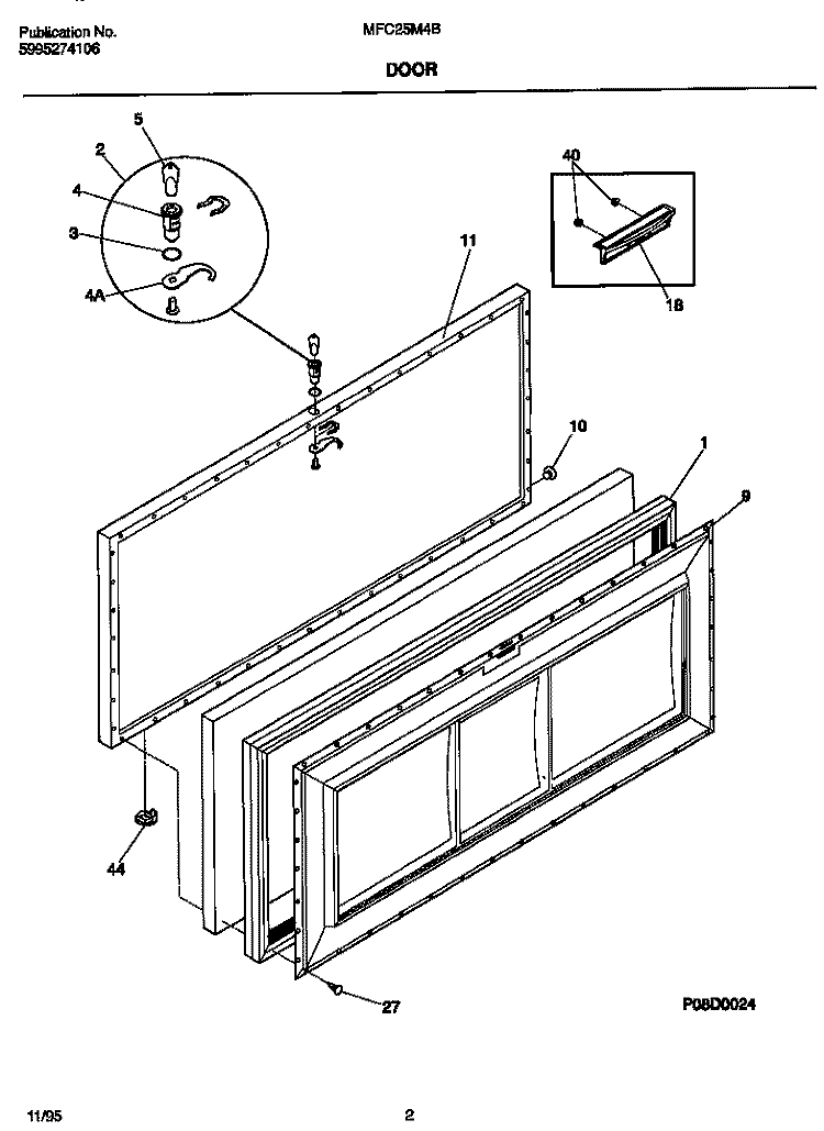 DOOR Diagram and Parts List for MFC25M4BW4  Frigidaire Freezer