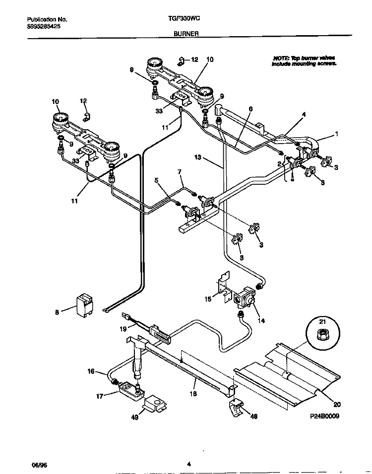 BURNER Diagram and Parts List for TGF330WCWC  Tappan Range