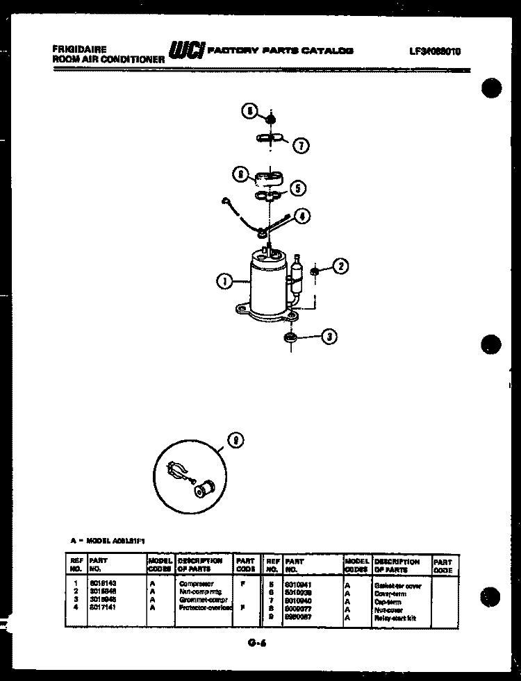 COMPRESSOR PARTS Diagram and Parts List for A11ME5F1  Frigidaire Air Conditioner