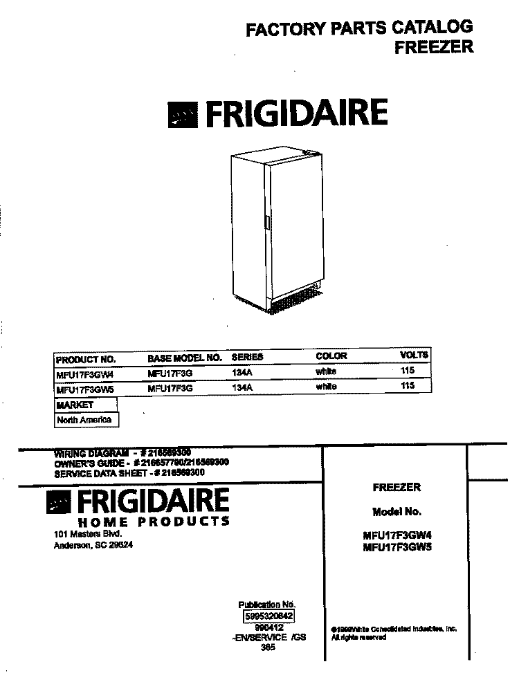 COVER Diagram and Parts List for MFU17F3GW4  Frigidaire Freezer