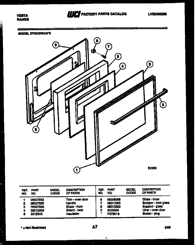 DOOR PARTS Diagram and Parts List for 37IGCDWAN5  Tappan Range