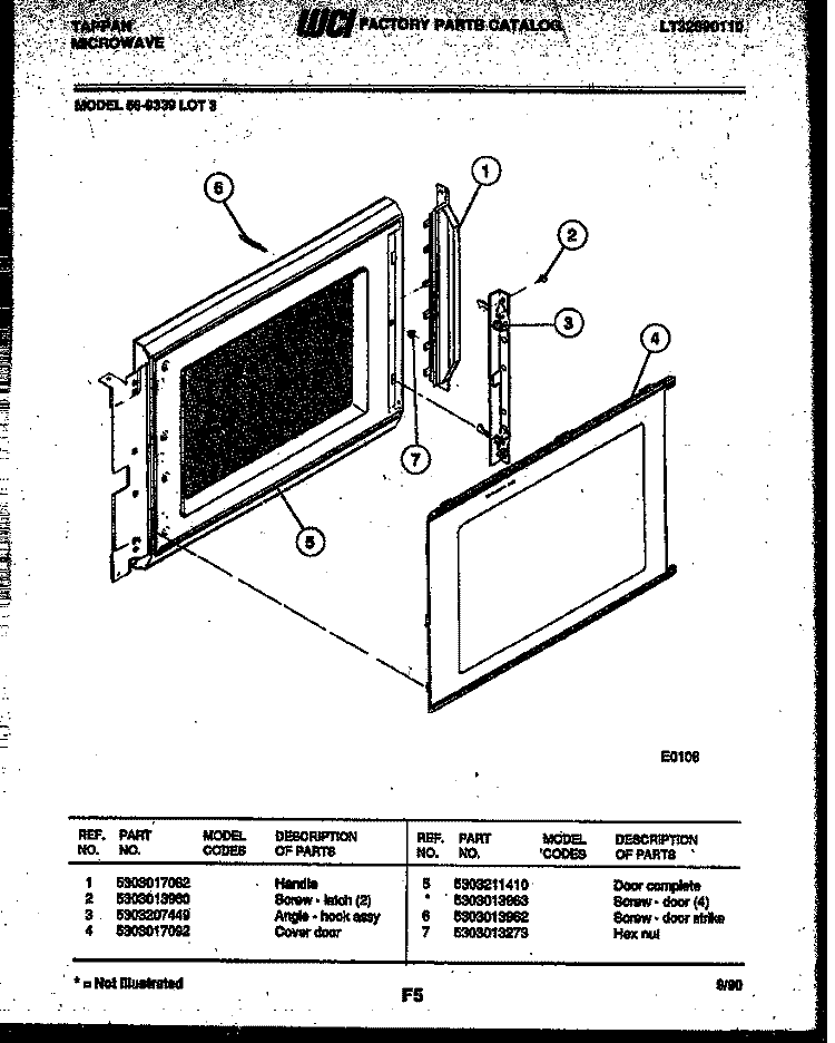 DOOR PARTS Diagram and Parts List for 56-9339-10-03  Tappan Microwave