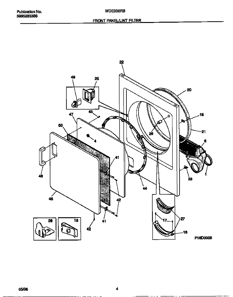 FRONT PANEL / LINT FILTER Diagram and Parts List for WDE336RBS2  Frigidaire Dryer