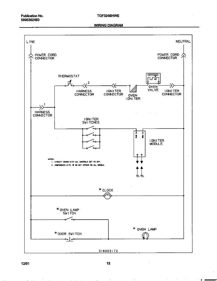 WIRING DIAGRAM Diagram and Parts List for TGF324BHWE  Tappan Range