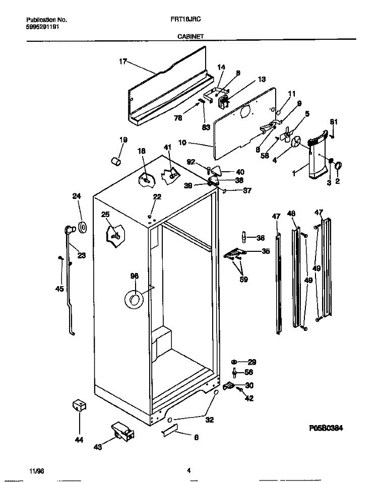 CABINET Diagram and Parts List for FRT18JRCW3  Frigidaire Refrigerator