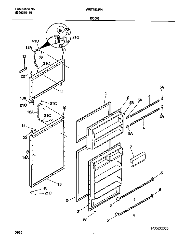 DOORS Diagram and Parts List for WRT18NRHW0  Frigidaire Refrigerator