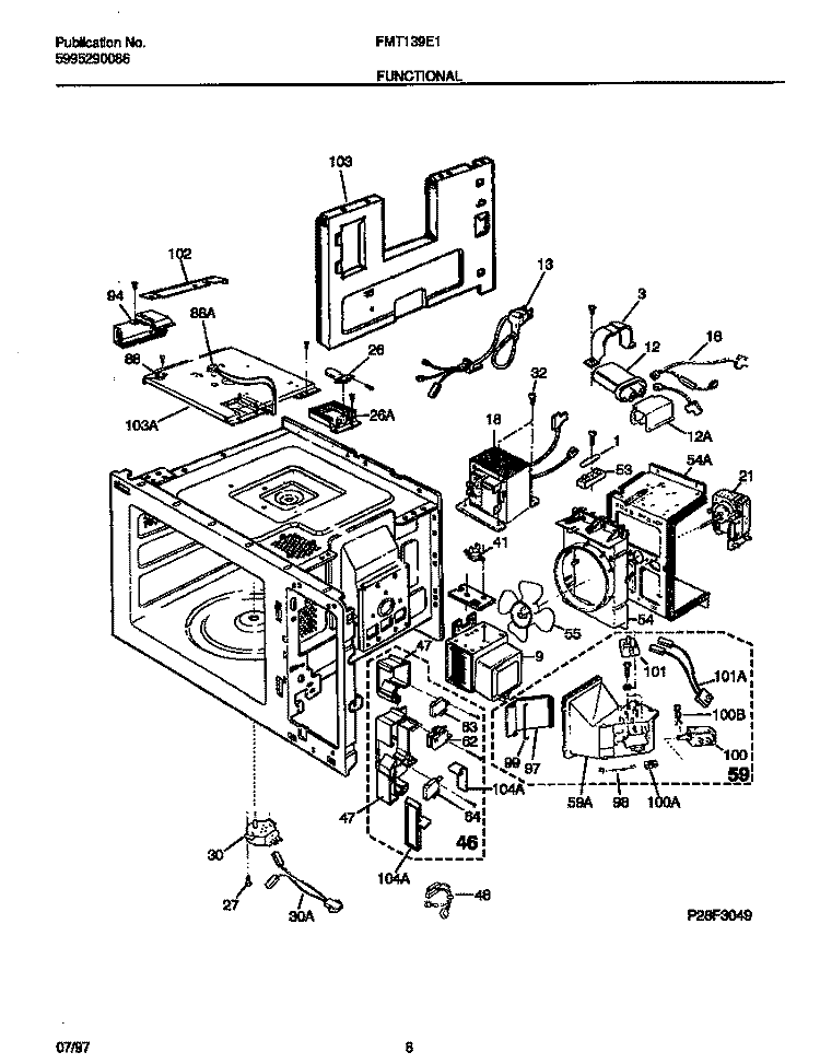 FUNCTIONAL Diagram and Parts List for FMT139E1W0  Frigidaire Microwave