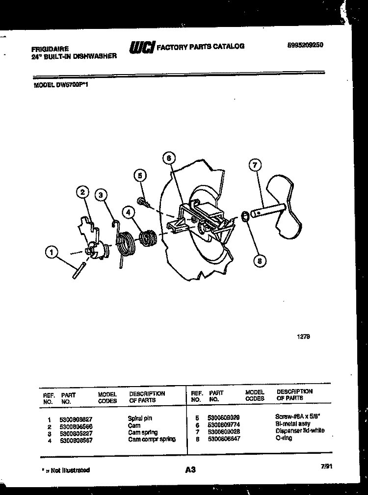 CAM Diagram and Parts List for DW5700PW1  Frigidaire Dishwasher