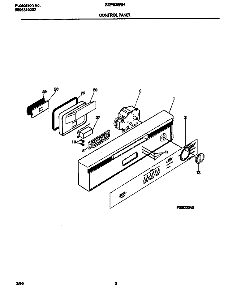 CONTROL PANEL Diagram and Parts List for GDP635RHR0  Gibson Dishwasher