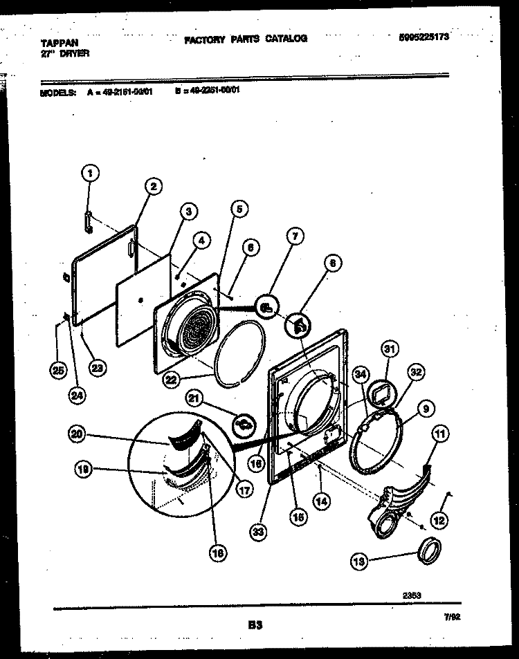 DOOR PARTS Diagram and Parts List for 49-2151-23-01  Tappan Dryer