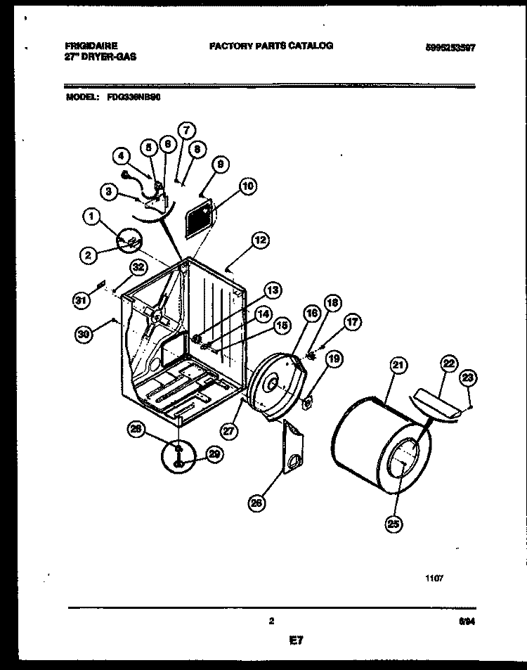 CABINET AND COMPONENT PARTS Diagram and Parts List for FDG336NBS0  Frigidaire Dryer