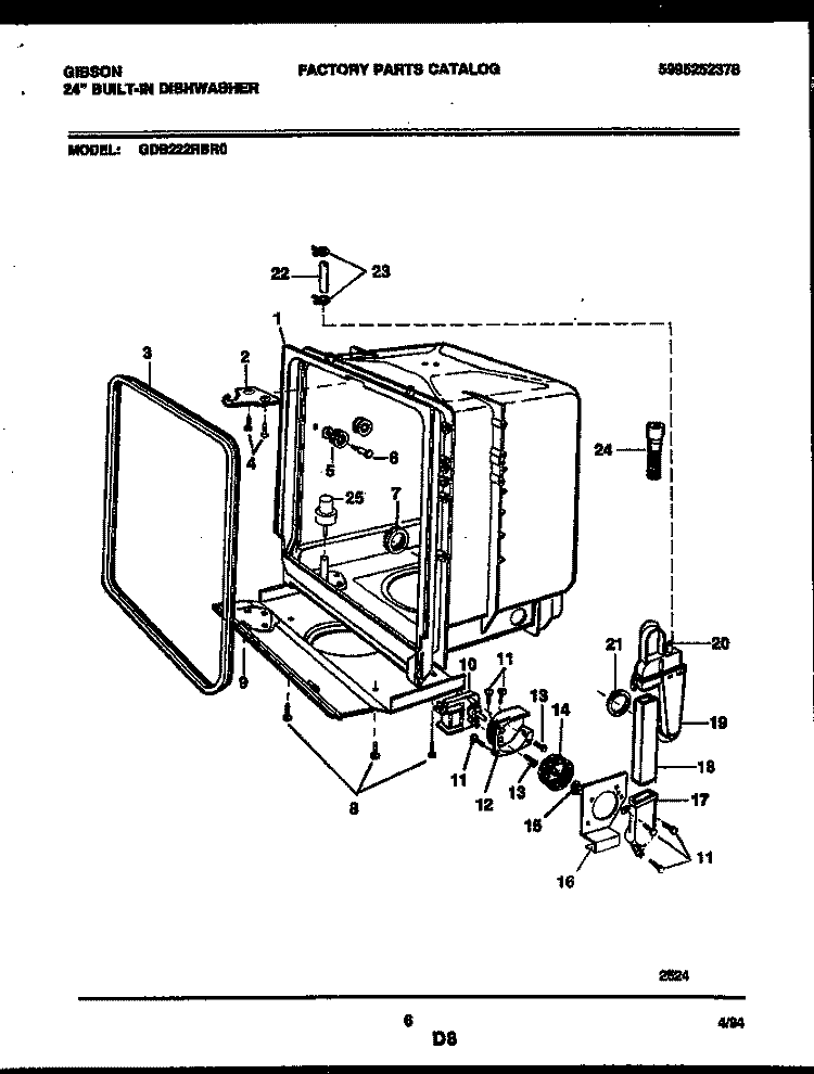 TUB AND FRAME PARTS Diagram and Parts List for GDB222RBR0  Gibson Dishwasher
