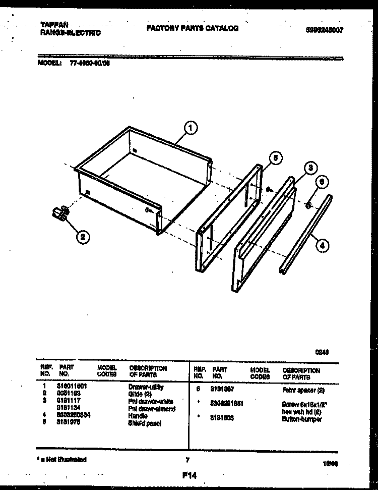 DRAWER PARTS Diagram and Parts List for 77-4950-23-05  Tappan Microwave Oven Combo