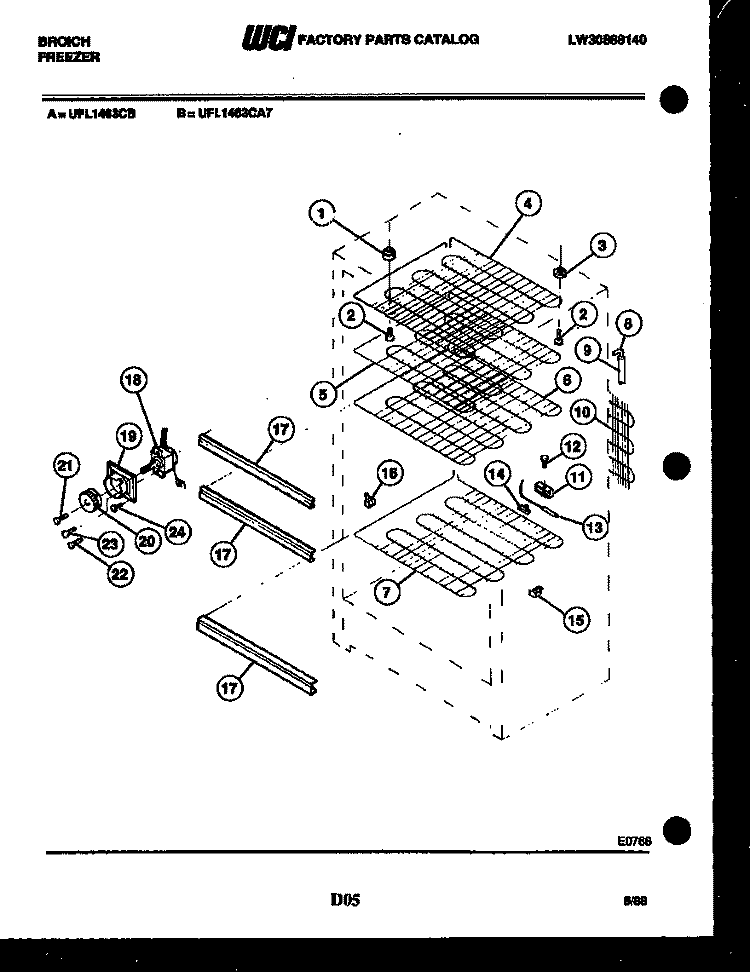 SHELVES AND SUPPORTS Diagram and Parts List for UFL1463CA7  Frigidaire Freezer