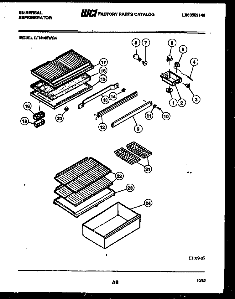 SHELVES AND SUPPORTS Diagram and Parts List for GTN140WG4-00  Tappan Refrigerator
