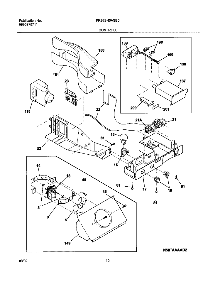 CONTROL Diagram and Parts List for FRS23H5ASB5  Frigidaire Refrigerator
