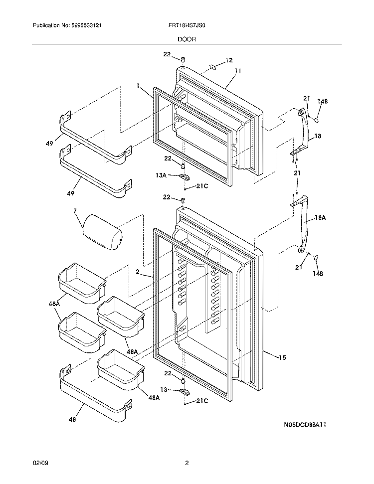 DOOR Diagram and Parts List for FRT18HS7JS0  Frigidaire Refrigerator