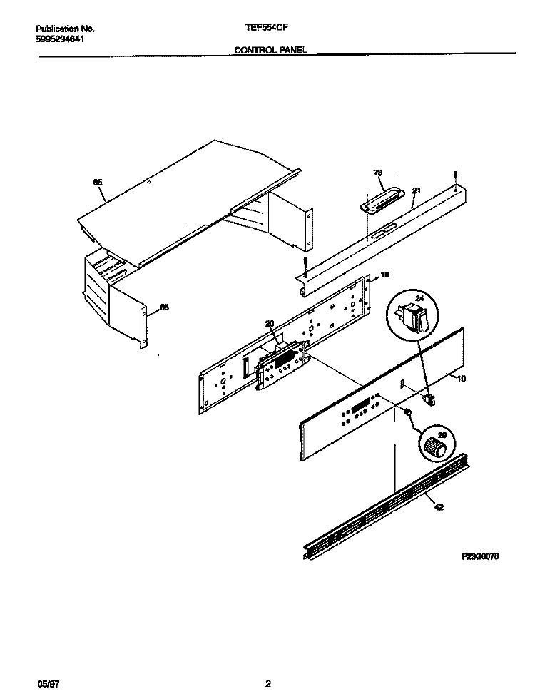 CONTROL PANEL Diagram and Parts List for TEB554CFBA  Tappan Wall Oven