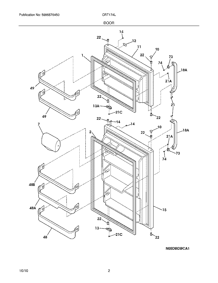 DOOR Diagram and Parts List for CRT174LW1  Crosley Refrigerator