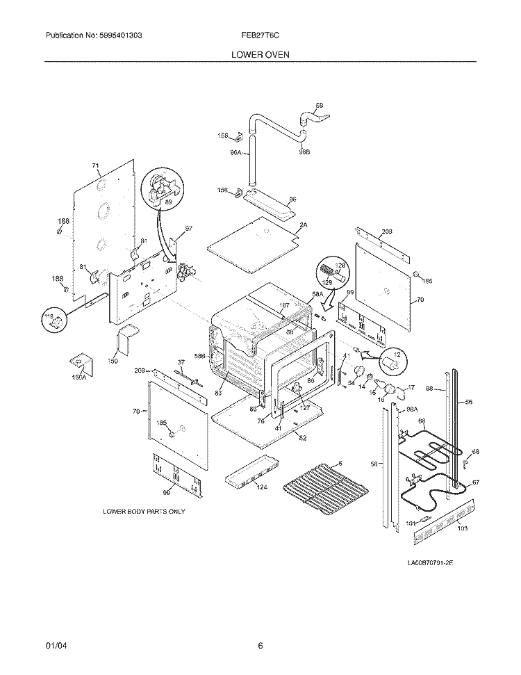 LOWER OVEN Diagram and Parts List for FEB27T6CSA  Frigidaire Wall Oven