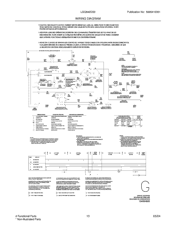 WIRING DIAGRAM Diagram and Parts List for LGQ642DS0  Frigidaire Dryer