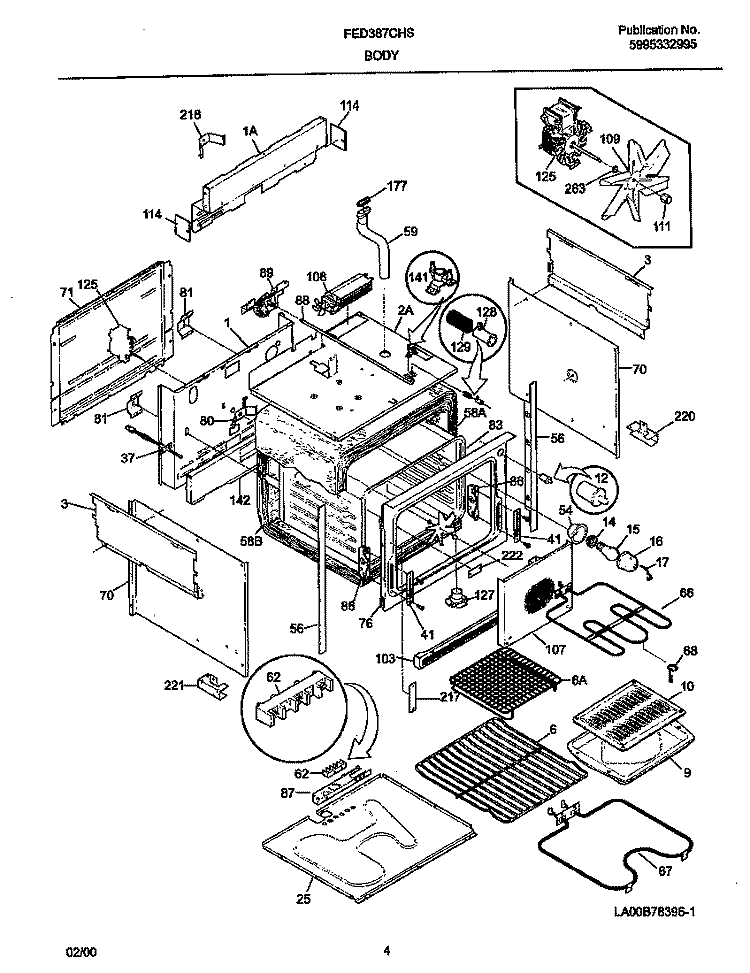 BODY Diagram and Parts List for FED387CHSC  Frigidaire Range