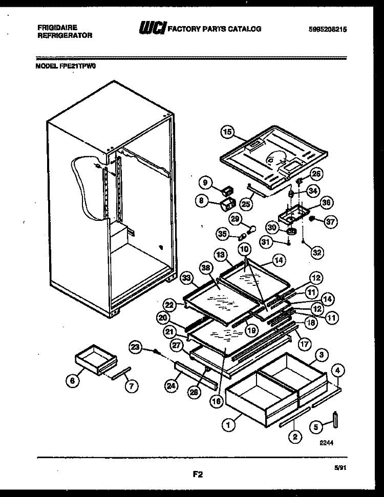 SHELVES AND SUPPORTS Diagram and Parts List for FPE21TPW0  Frigidaire Refrigerator