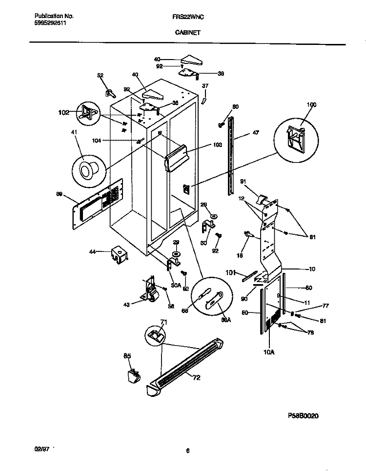 CABINET Diagram and Parts List for FRS22WNCD5  Frigidaire Refrigerator