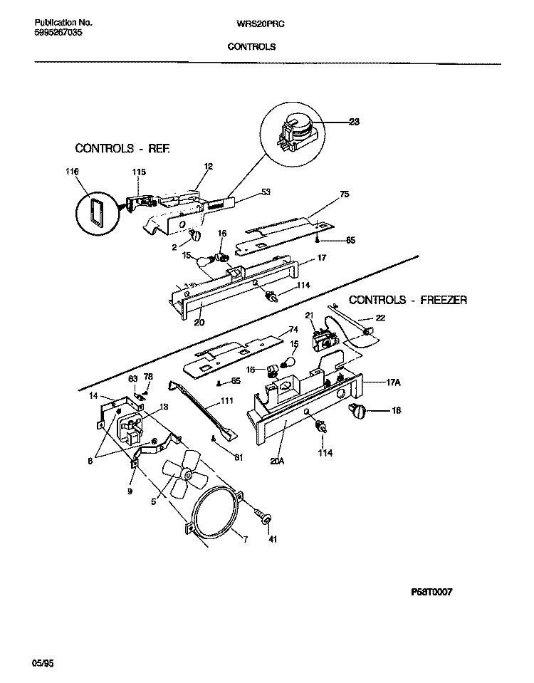 CONTROLS Diagram and Parts List for WRS20PRCD0  Frigidaire Refrigerator