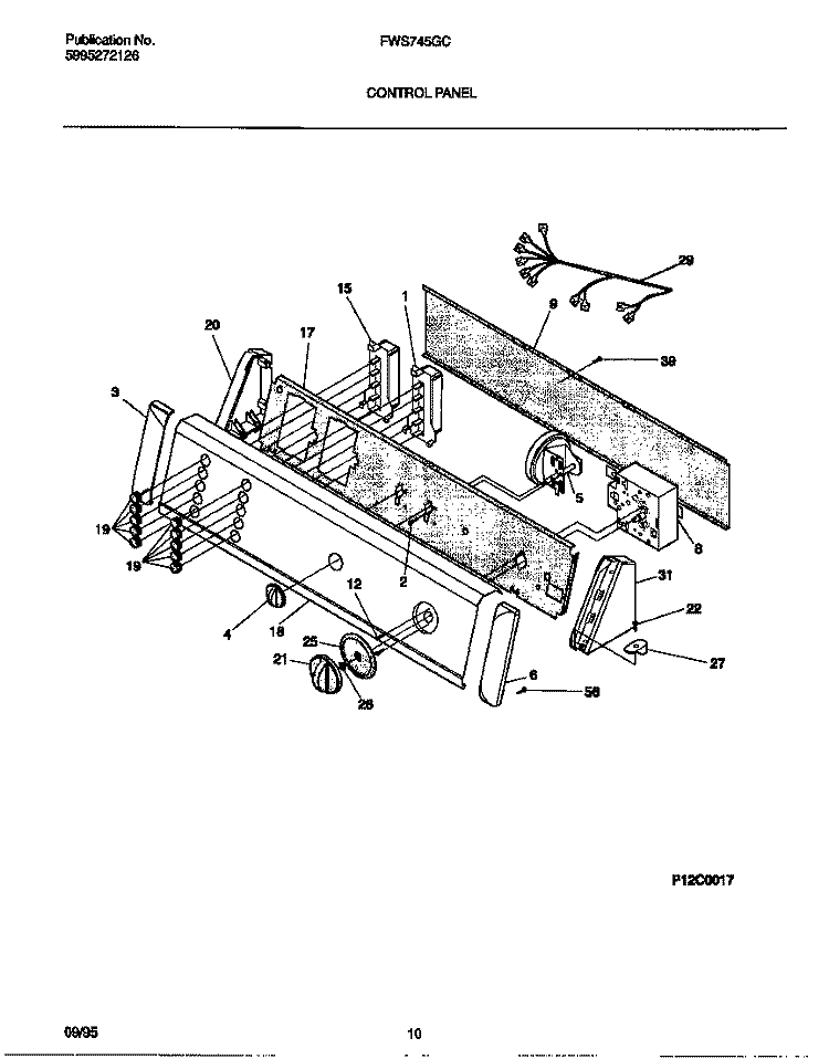 CONTROL PANEL Diagram and Parts List for FWS745GCS0  Frigidaire Washer