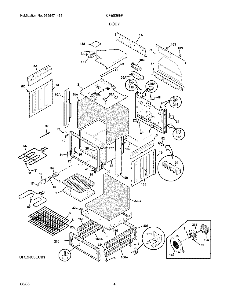 BODY Diagram and Parts List for CFES366FS1  Frigidaire Range