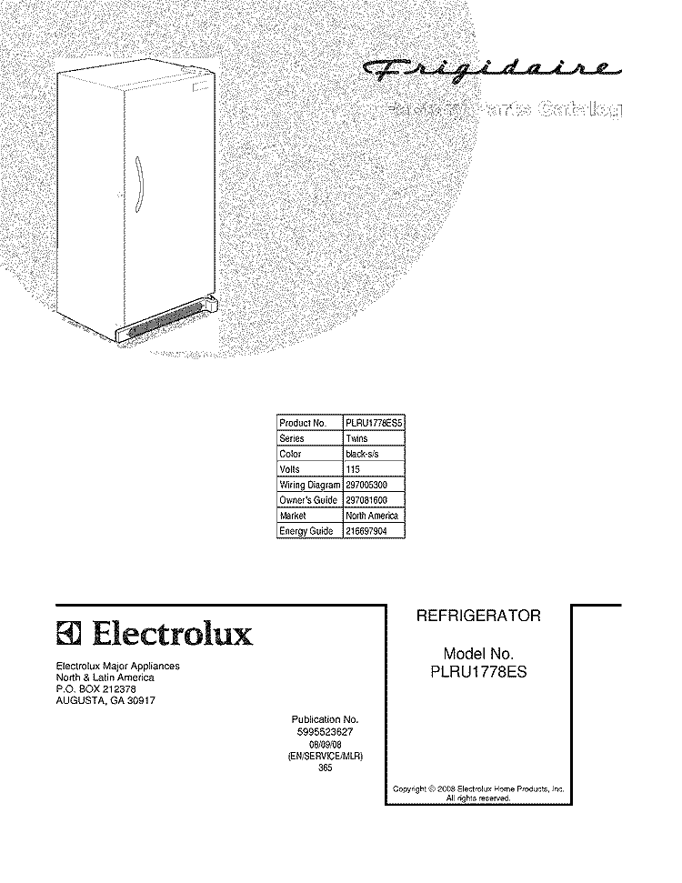 COVER Diagram and Parts List for PLRU1778ES5  Frigidaire Refrigerator
