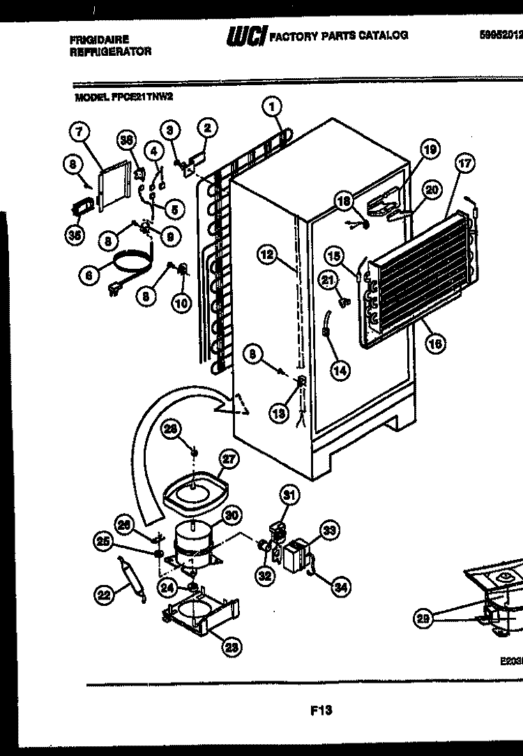 SYSTEM AND AUTOMATIC DEFROST PARTS Diagram and Parts List for FPCE21TNH2  Frigidaire Refrigerator