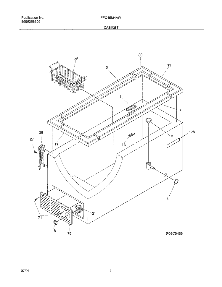 CABINET Diagram and Parts List for FFC15M4AW0  Frigidaire Freezer