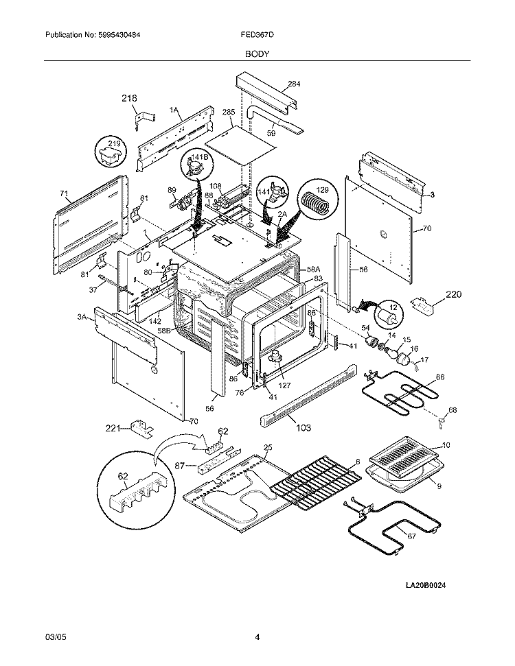 BODY Diagram and Parts List for FED367DQB  Frigidaire Range
