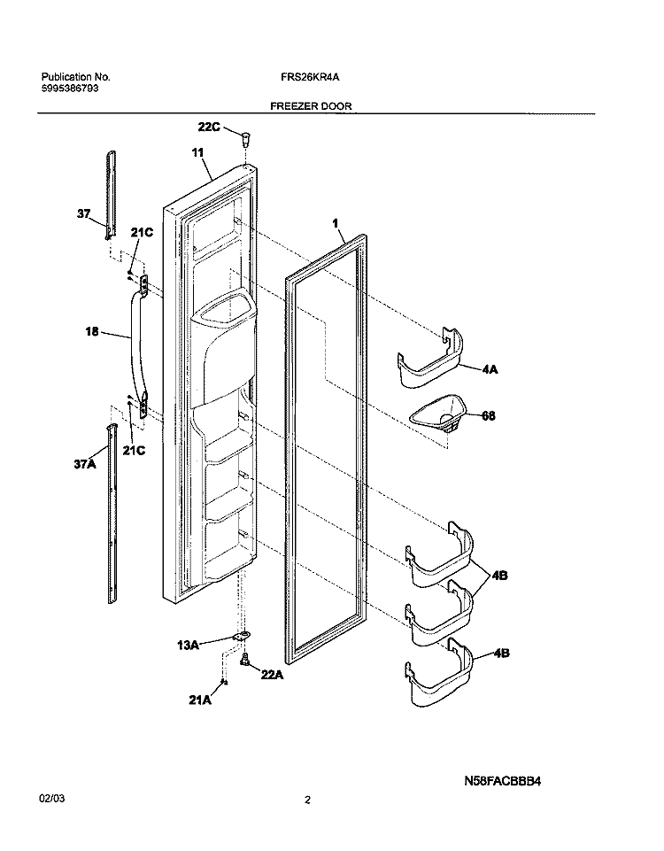 FREEZER DOOR Diagram and Parts List for FRS26KR4AB6  Frigidaire Refrigerator