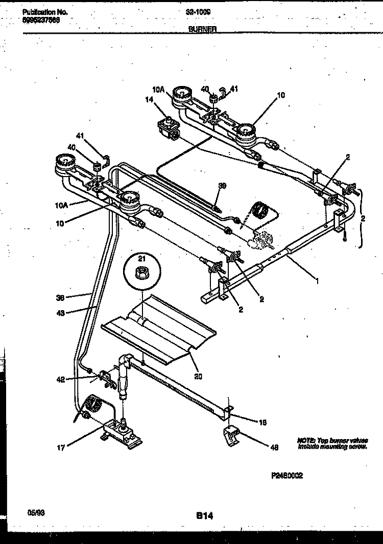 BURNER PARTS Diagram and Parts List for 32-1009-23-09  Tappan Range